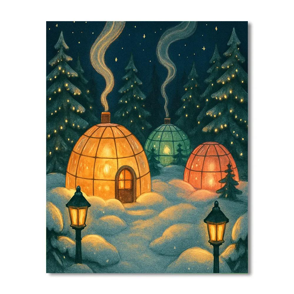 Forest Igloo Village In Starry Clearing painting number kit