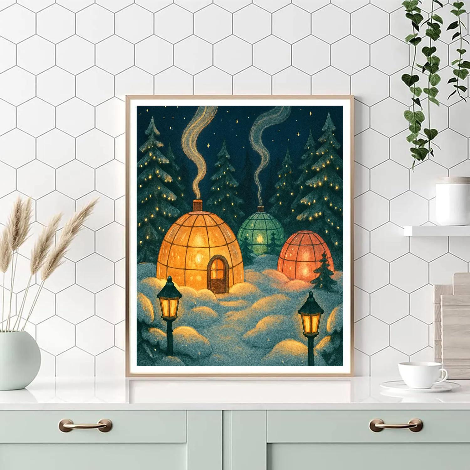 Forest Igloo Village In Starry Clearing painting number kit