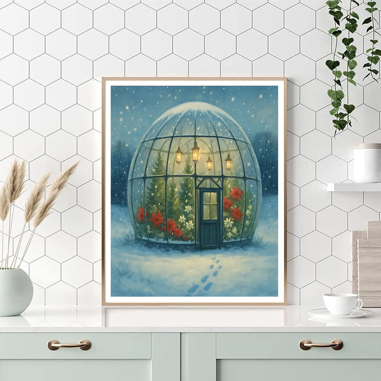 Snow Globe Greenhouse In Winter Meadow paint by color