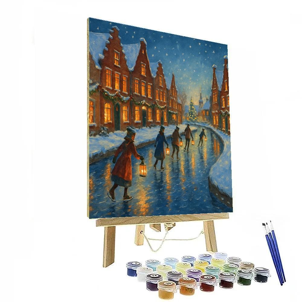 Christmas Lantern Parade On The Frozen Canal painting number kit