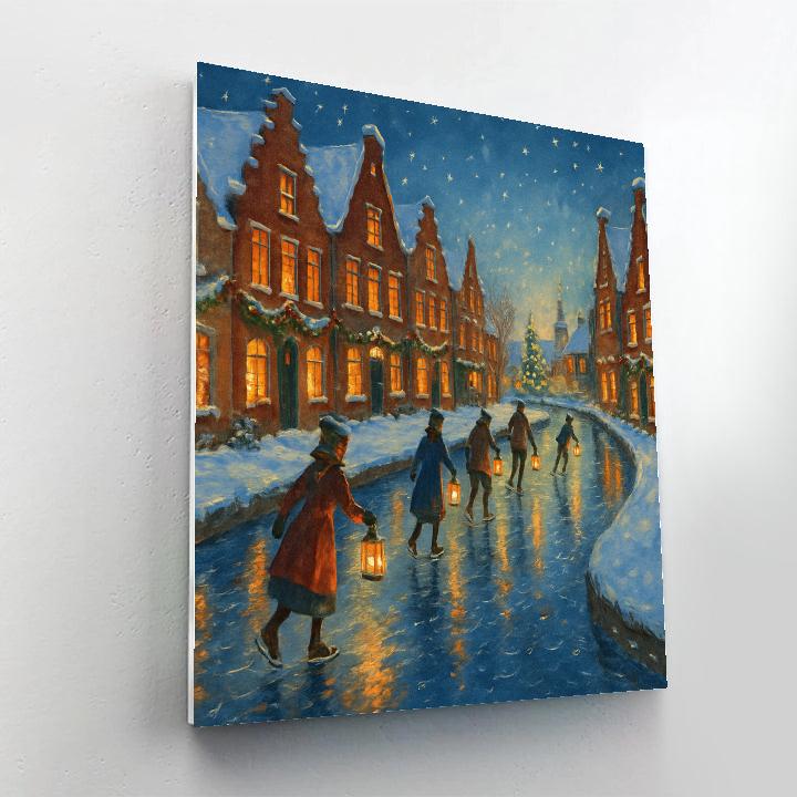 Christmas Lantern Parade On The Frozen Canal painting number kit