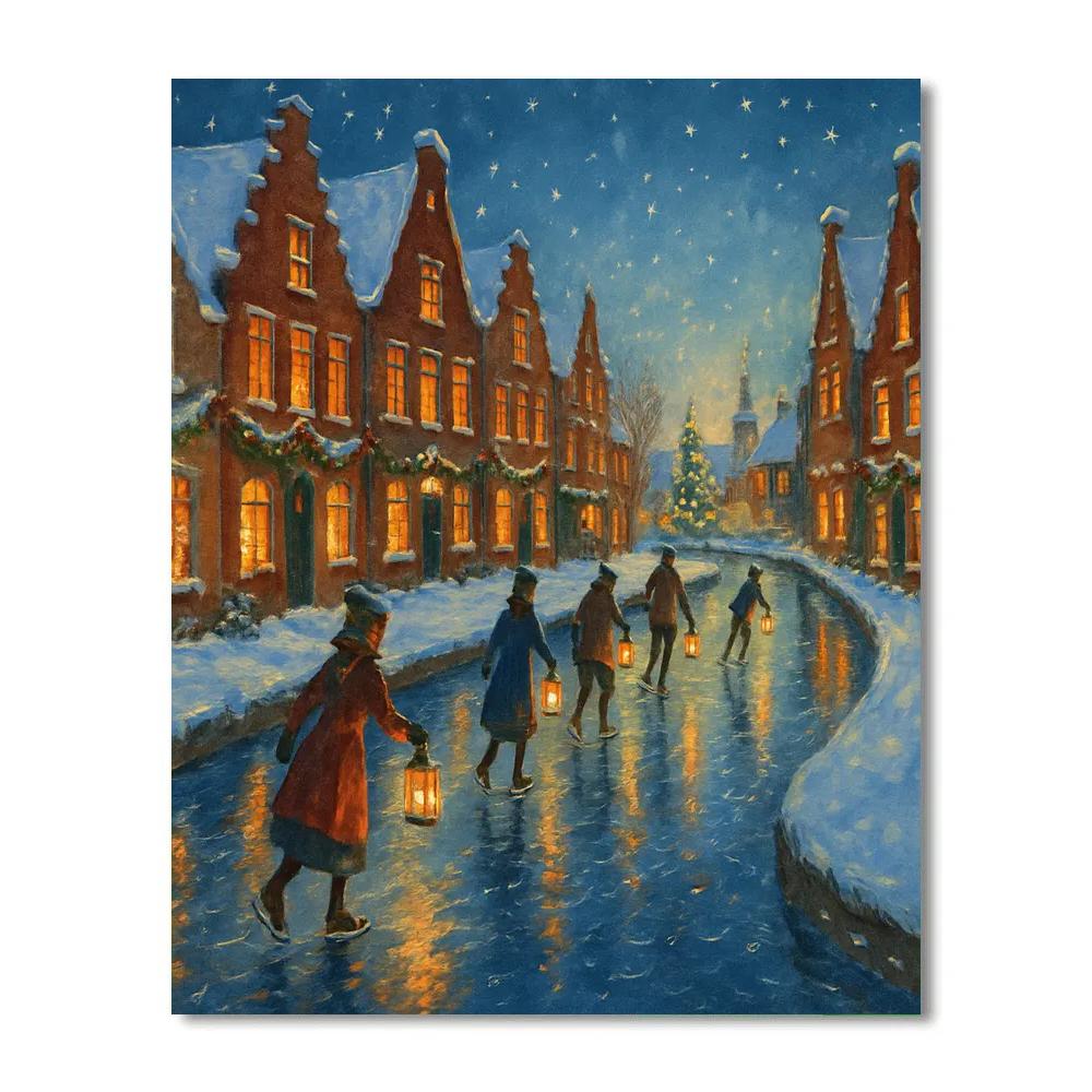 Christmas Lantern Parade On The Frozen Canal painting number kit
