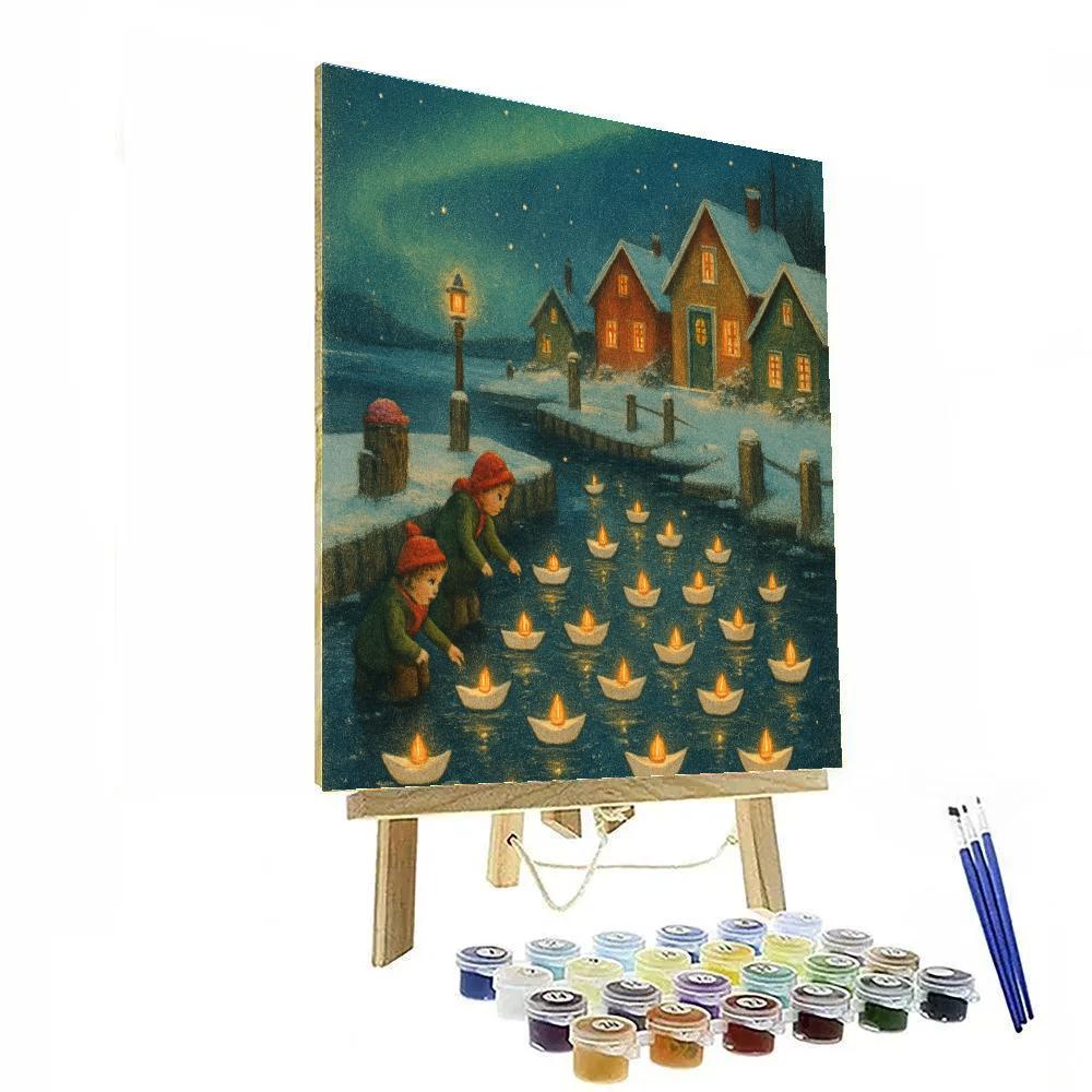Christmas Night Harbor Of Paper Boats paint by color