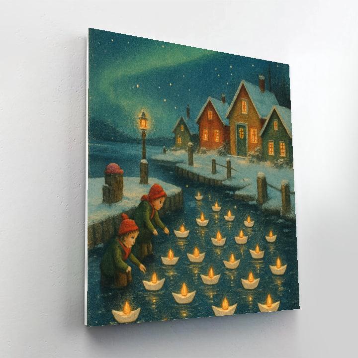 Christmas Night Harbor Of Paper Boats paint by color