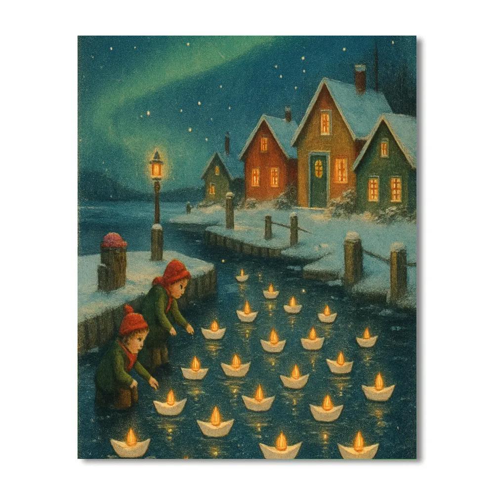 Christmas Night Harbor Of Paper Boats paint by color