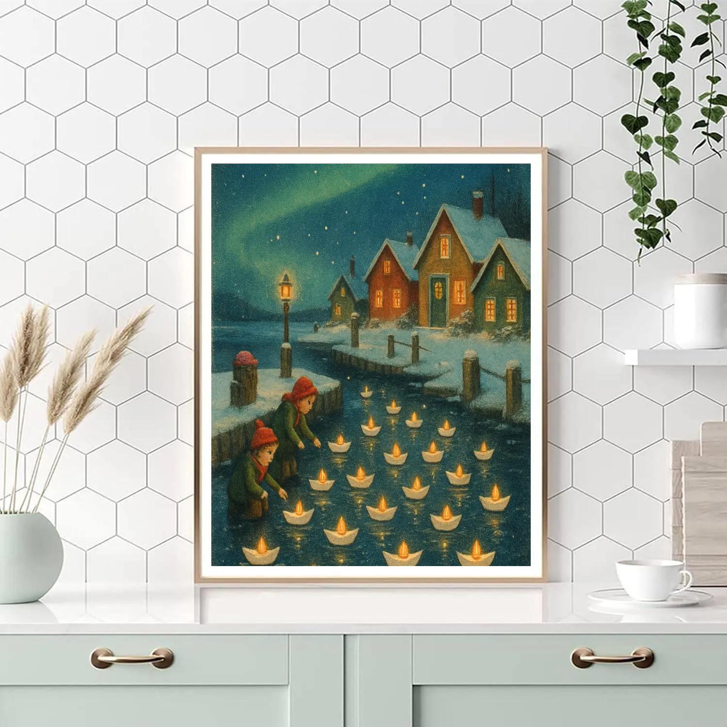 Christmas Night Harbor Of Paper Boats paint by color