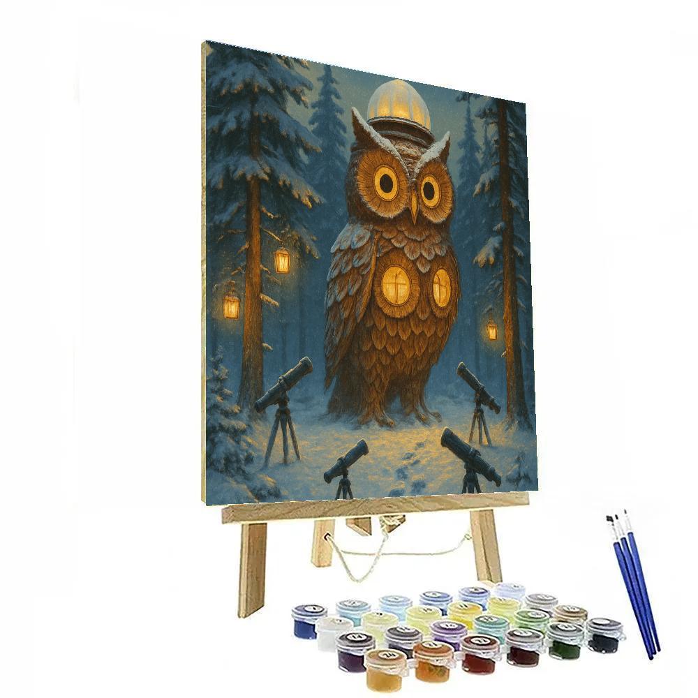 Christmas Owl Observatory In The Pines Paint by numbers art