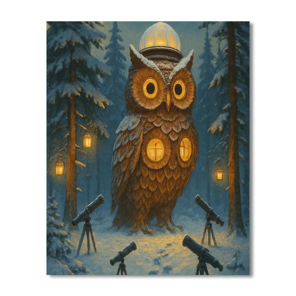 Christmas Owl Observatory In The Pines Paint by numbers art