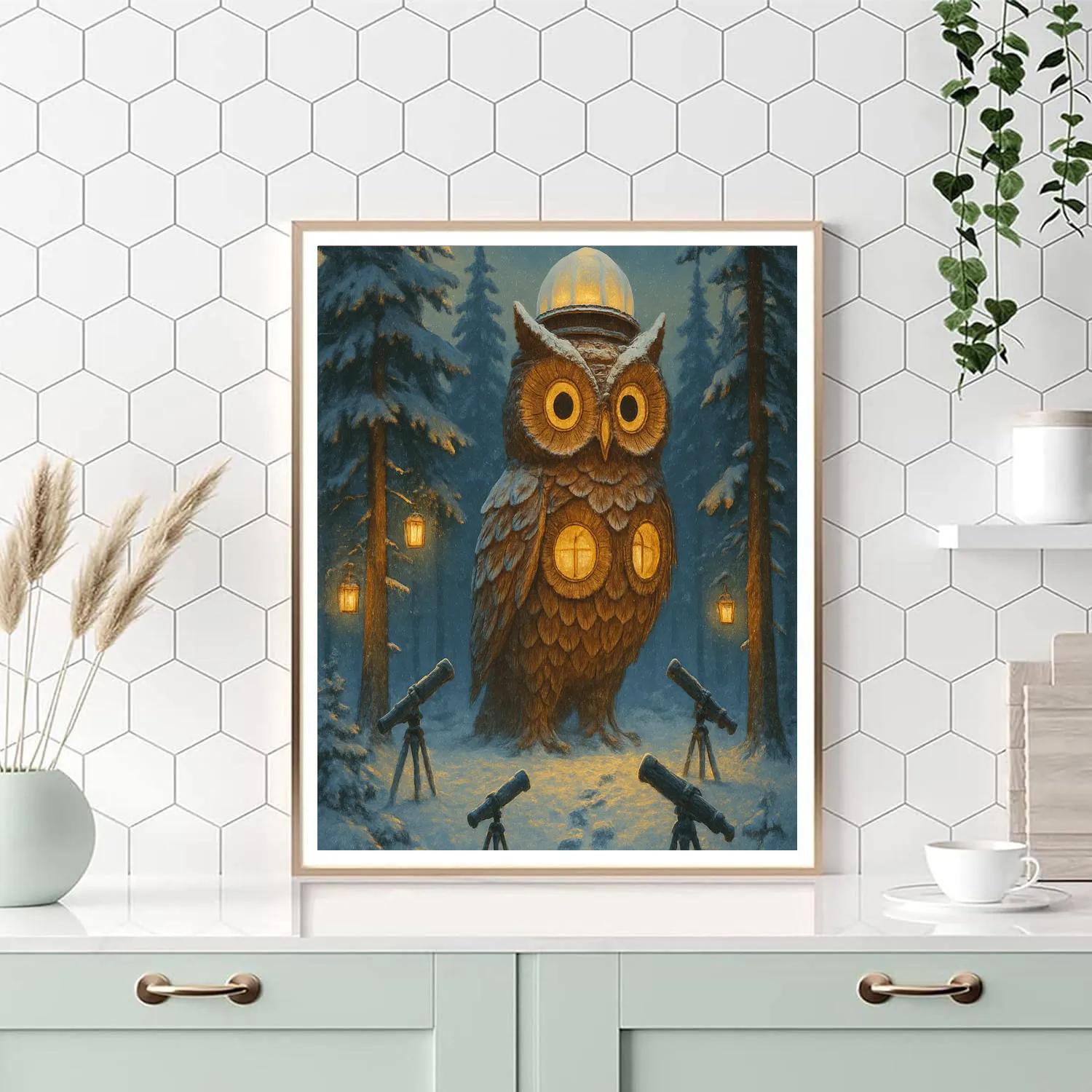 Christmas Owl Observatory In The Pines Paint by numbers art