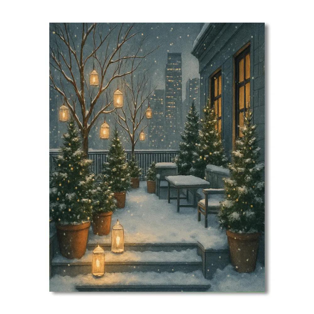 Christmas Lantern Garden On Rooftop Terrace paint by numbers