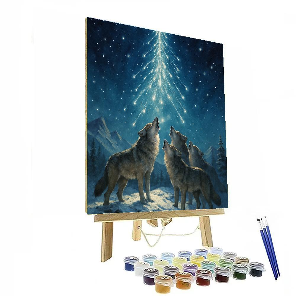 Christmas Wolves Howling At Shooting Star Tree paint by number