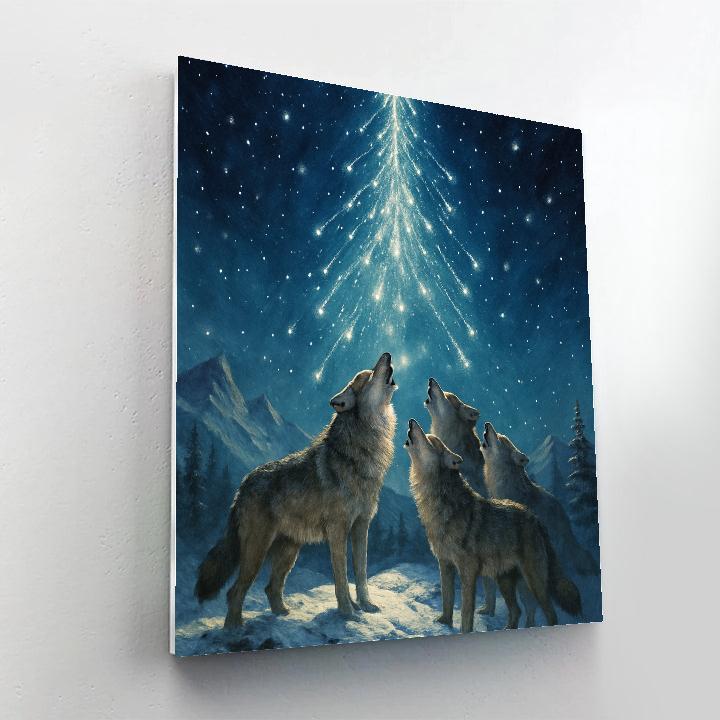 Christmas Wolves Howling At Shooting Star Tree paint by number