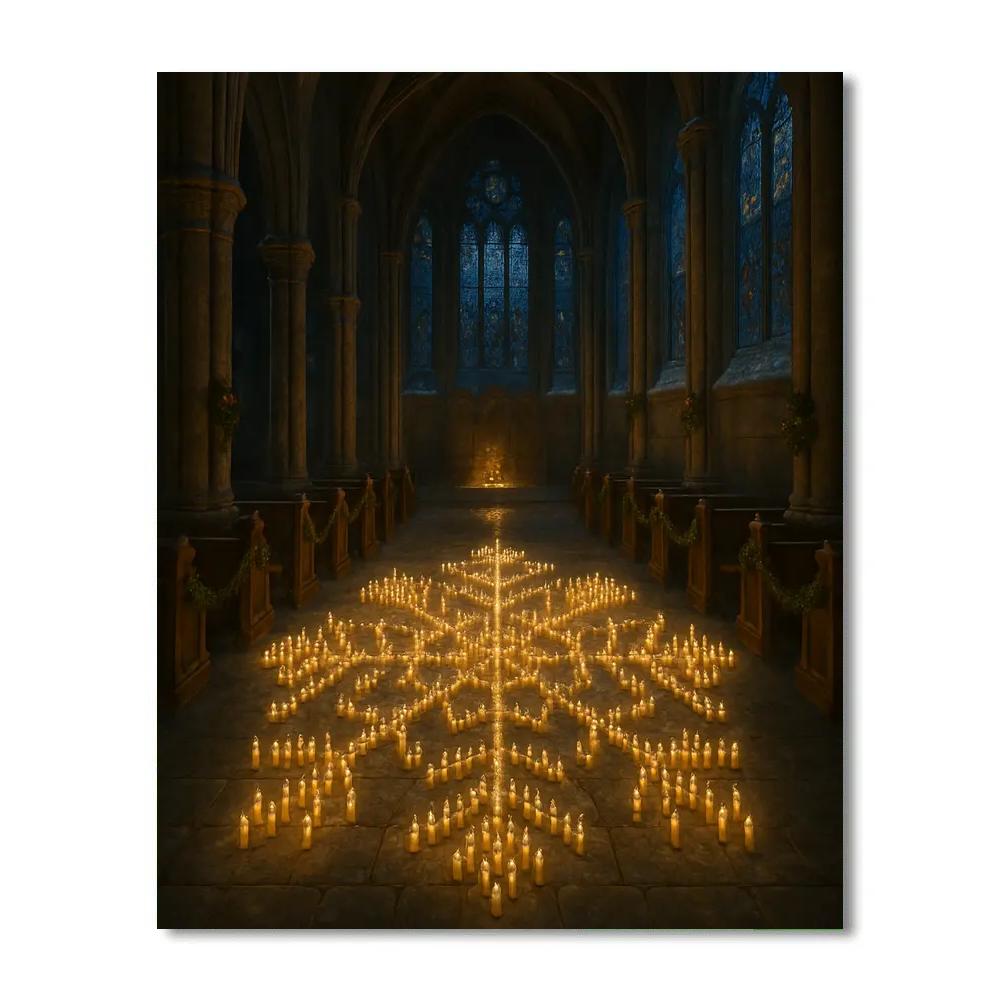 Snowflake Candle Labyrinth In Cathedral Painting by numbers kit