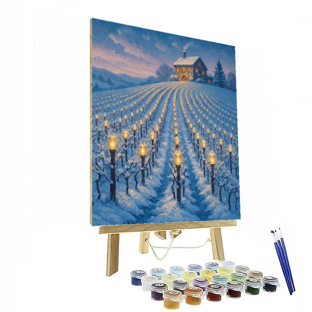 Snow Covered Vineyard With Christmas Lantern Vines Paint by numbers kits