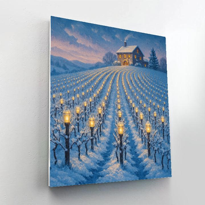 Snow Covered Vineyard With Christmas Lantern Vines Paint by numbers kits