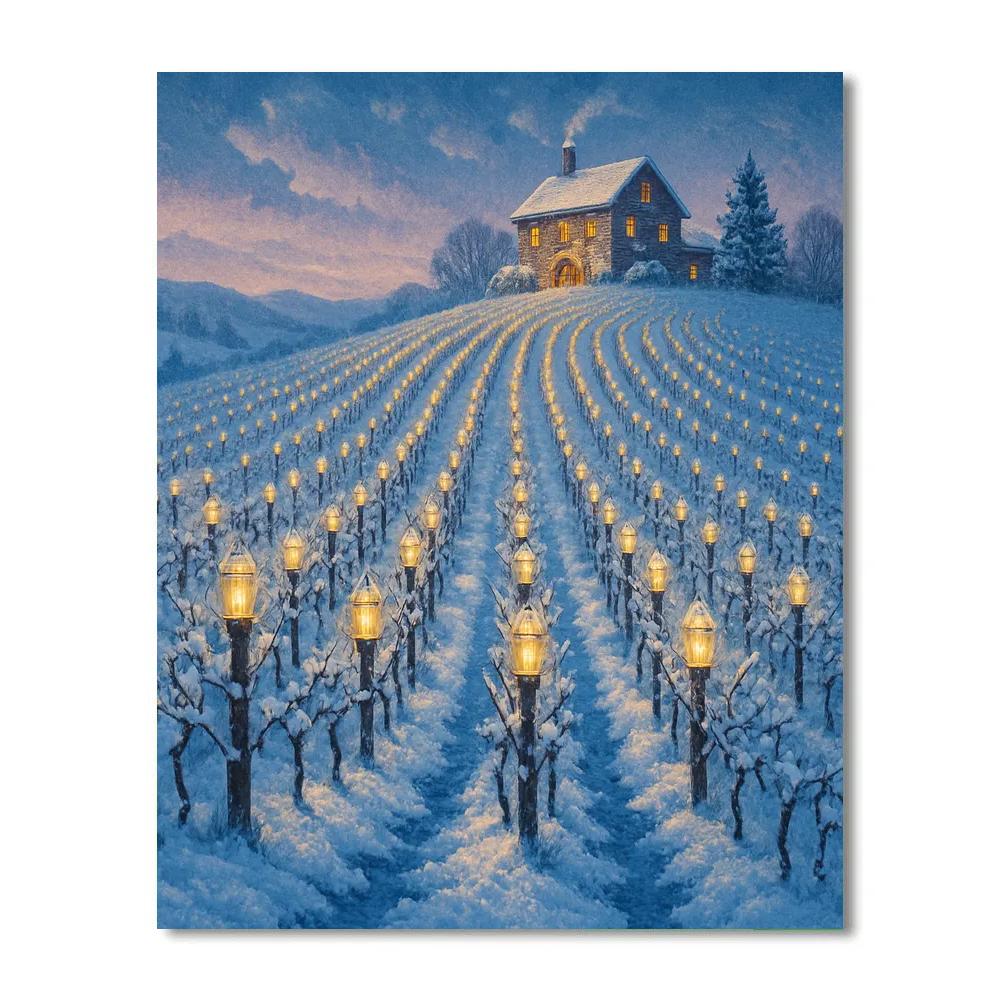 Snow Covered Vineyard With Christmas Lantern Vines Paint by numbers kits