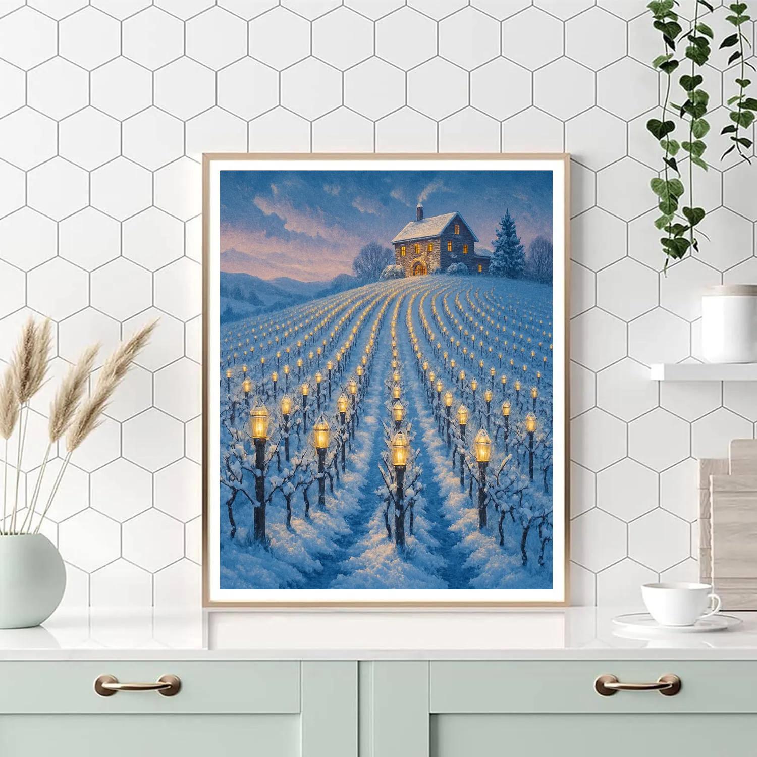 Snow Covered Vineyard With Christmas Lantern Vines Paint by numbers kits