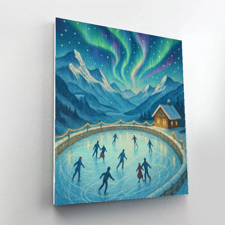 Aurora Ice Skating Rink On Mountain Plateau painting number kit