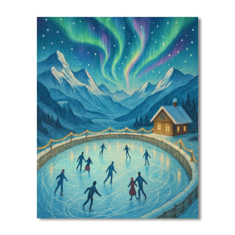 Aurora Ice Skating Rink On Mountain Plateau painting number kit