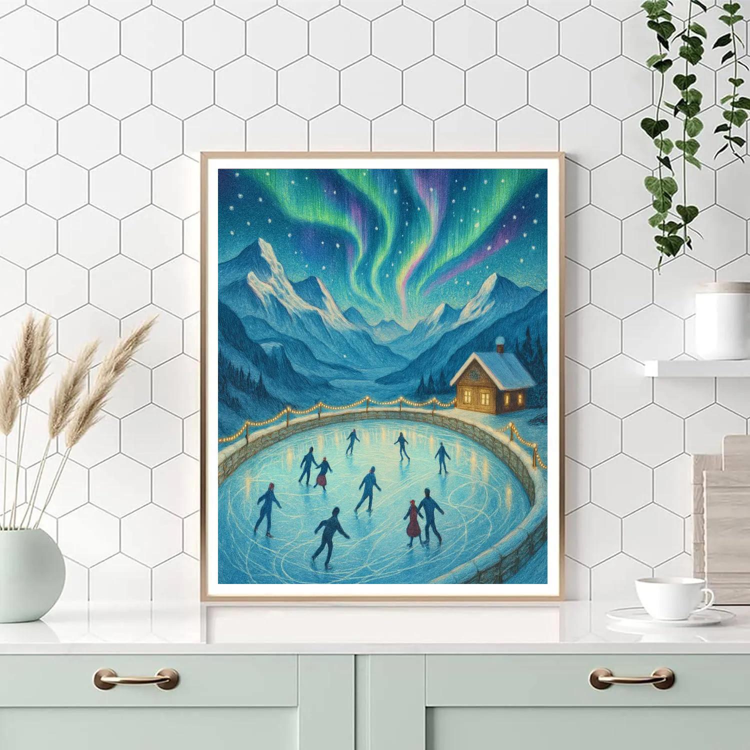 Aurora Ice Skating Rink On Mountain Plateau painting number kit