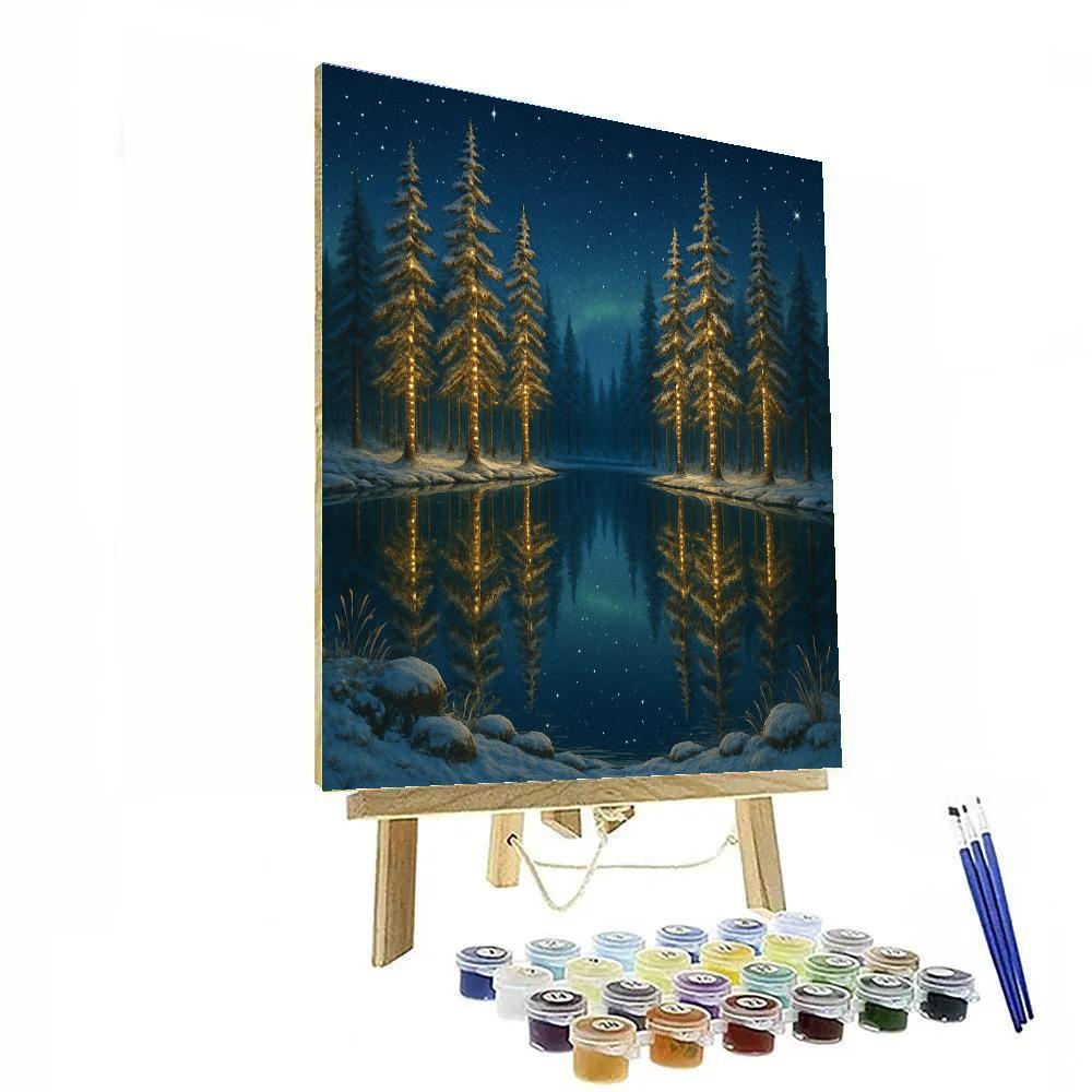 Christmas Pines Reflected In Crystal Lake paint by numbers