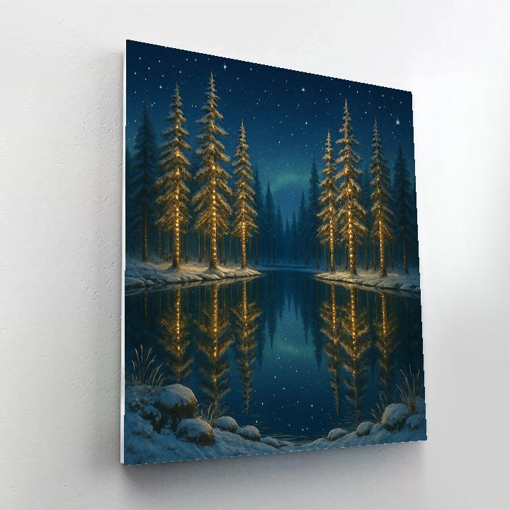 Christmas Pines Reflected In Crystal Lake paint by numbers