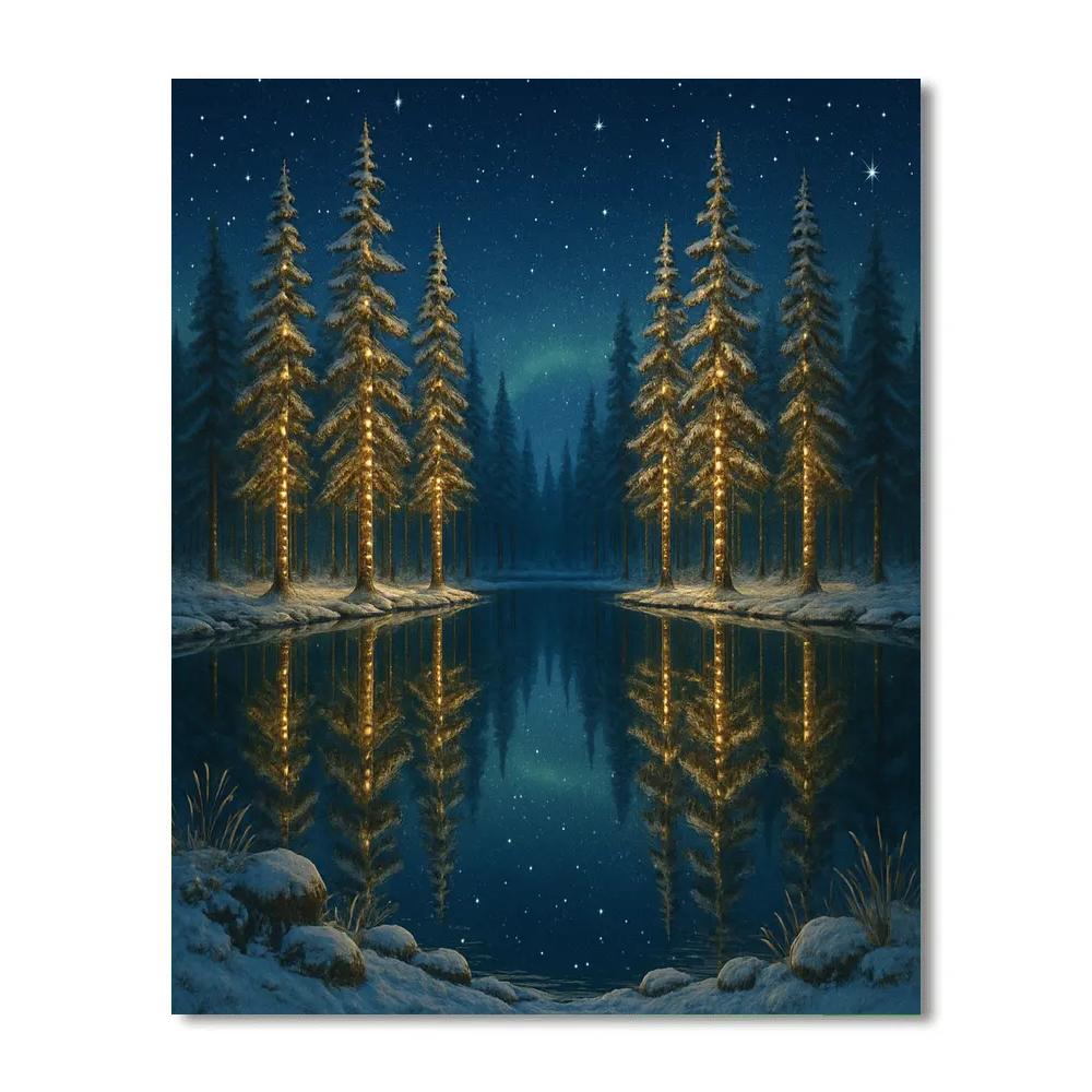 Christmas Pines Reflected In Crystal Lake paint by numbers