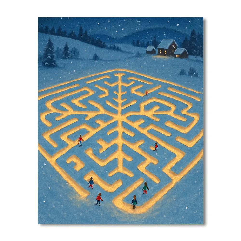 Christmas Night Sky Over Snow Maze paint by numbers