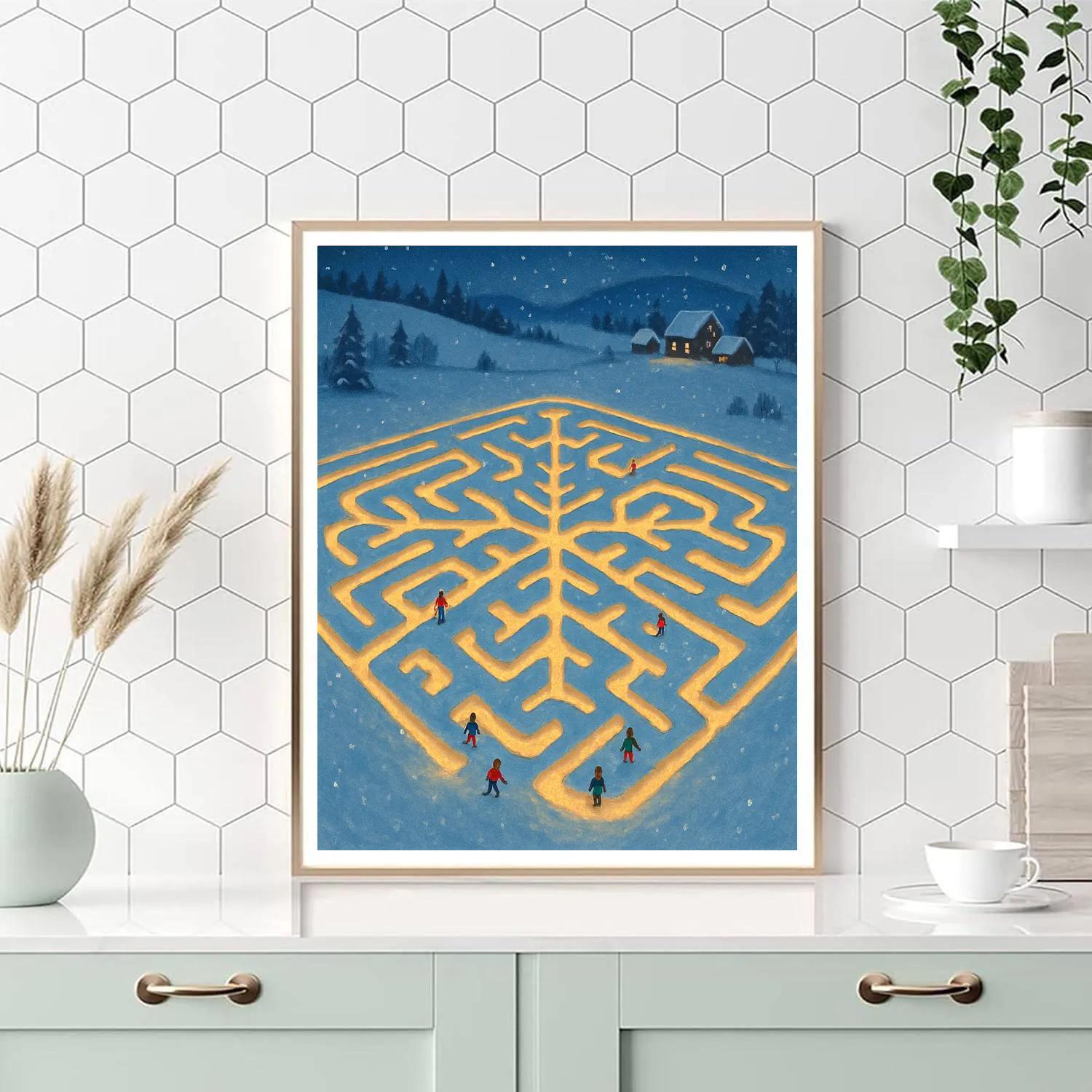 Christmas Night Sky Over Snow Maze paint by numbers