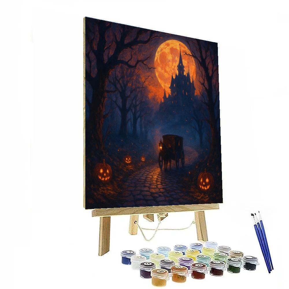 Midnight Carriage Road Halloween Landscape paint by numbers