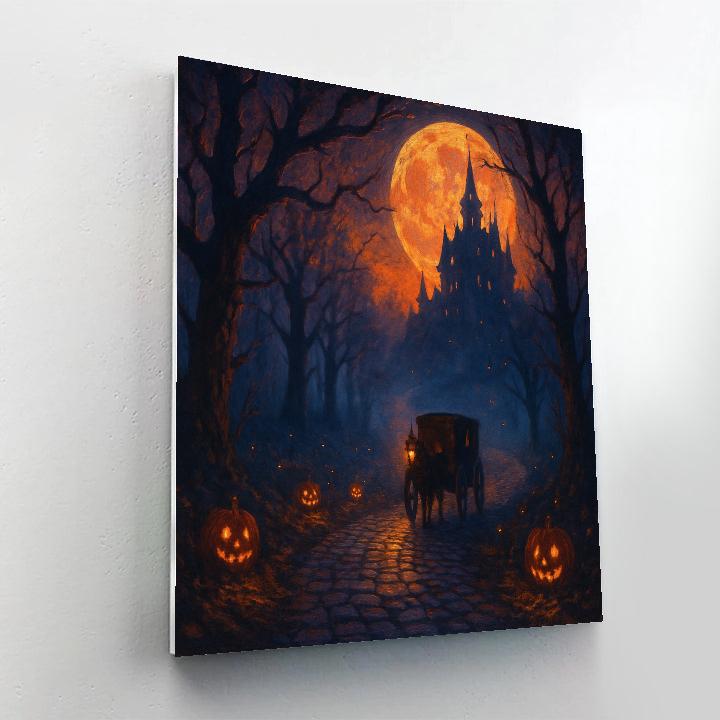 Midnight Carriage Road Halloween Landscape paint by numbers