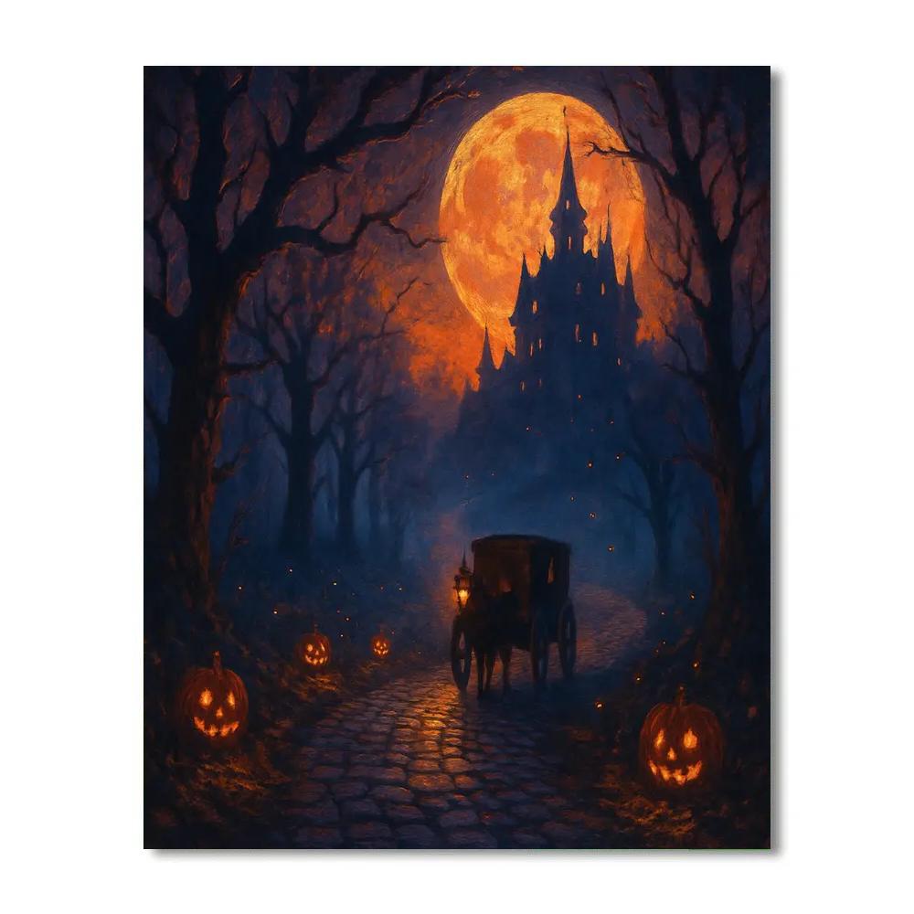 Midnight Carriage Road Halloween Landscape paint by numbers