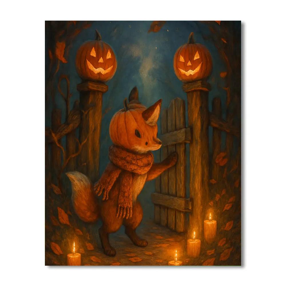 Lantern Fox At The Pumpkin Gate Paint by numbers kits