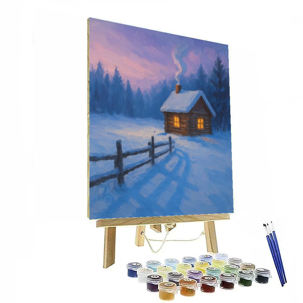Fireside Cabin In Frosted Meadow Number painting