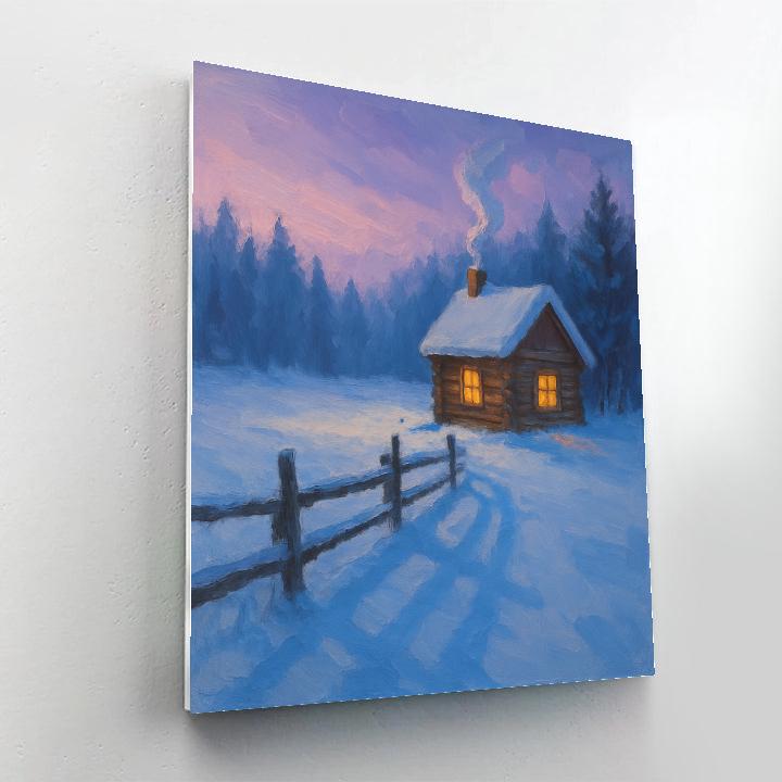 Fireside Cabin In Frosted Meadow Number painting