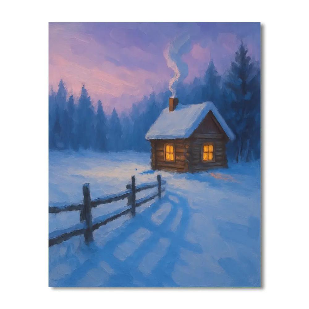 Fireside Cabin In Frosted Meadow Number painting
