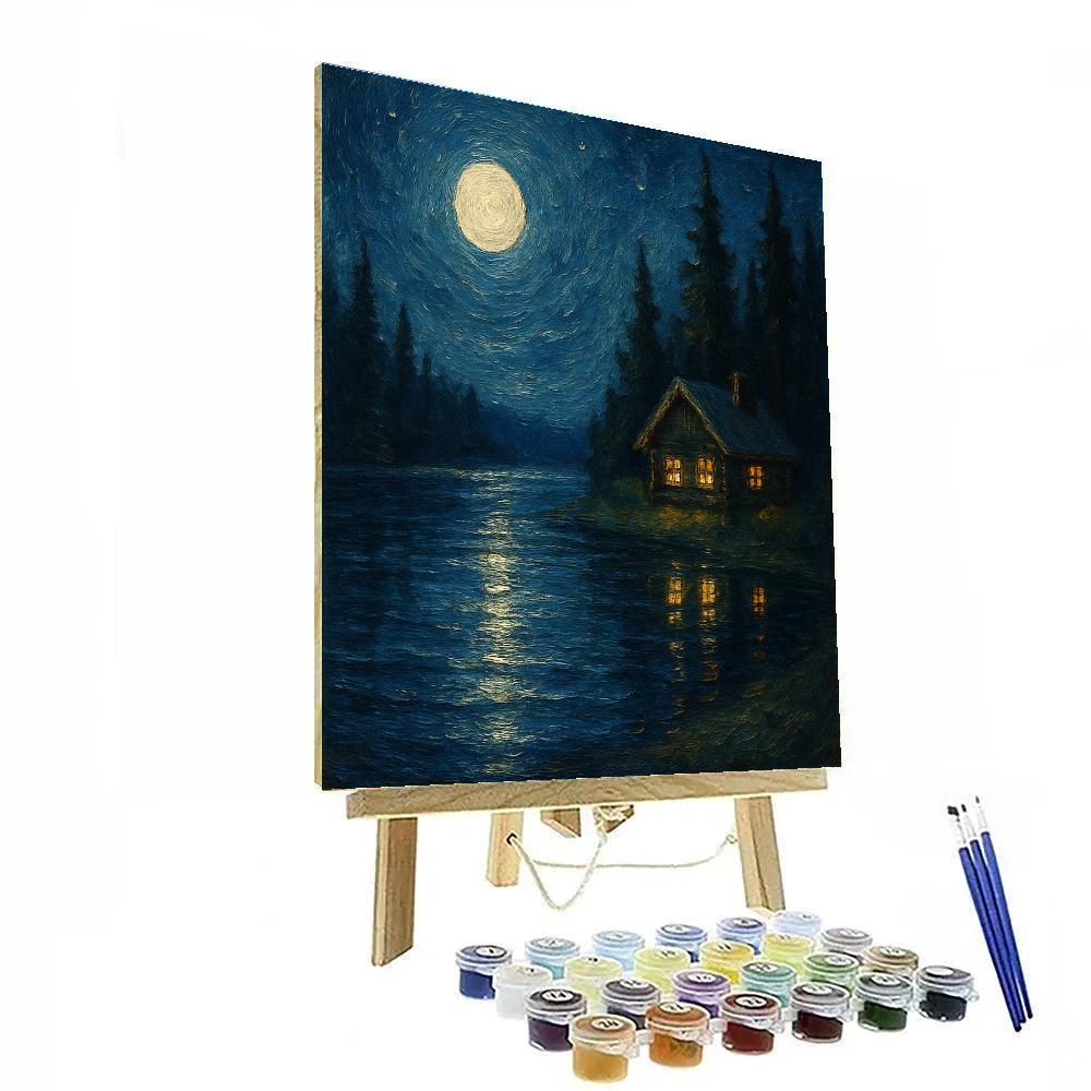 Moonlit Cabin Reflection DIY paint by numbers