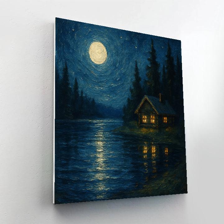 Moonlit Cabin Reflection DIY paint by numbers