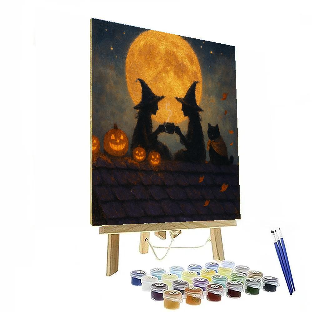 Midnight Tea On The Witches Rooftop Numbered painting kits