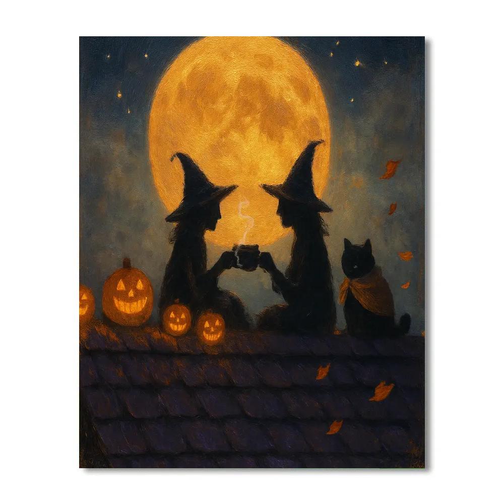 Midnight Tea On The Witches Rooftop Numbered painting kits