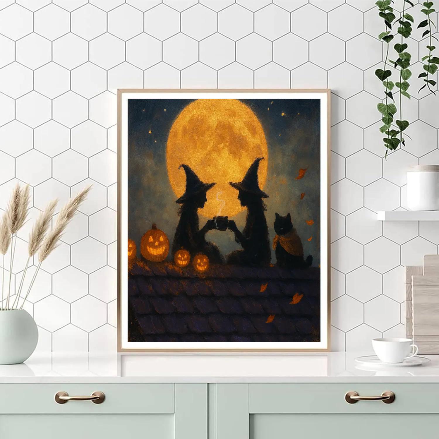 Midnight Tea On The Witches Rooftop Numbered painting kits
