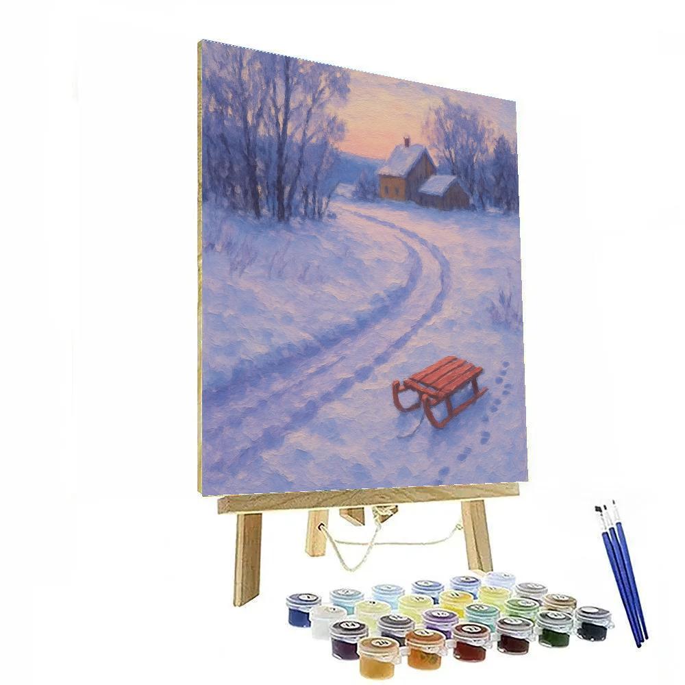 Crimson Sled Trail At Dusk painting number kit