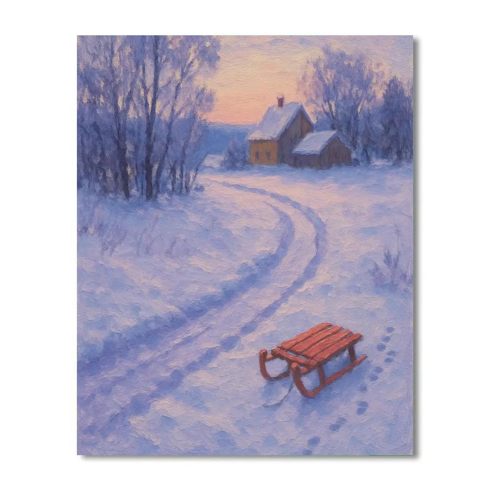 Crimson Sled Trail At Dusk painting number kit