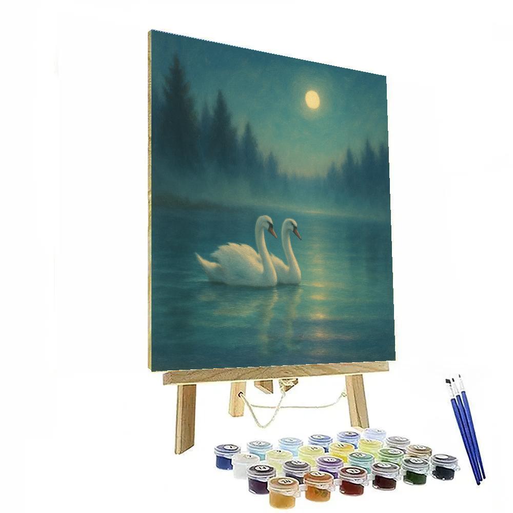 Aurora Swans On The Quiet Lake Numbered painting kits