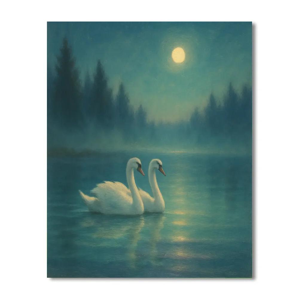 Aurora Swans On The Quiet Lake Numbered painting kits