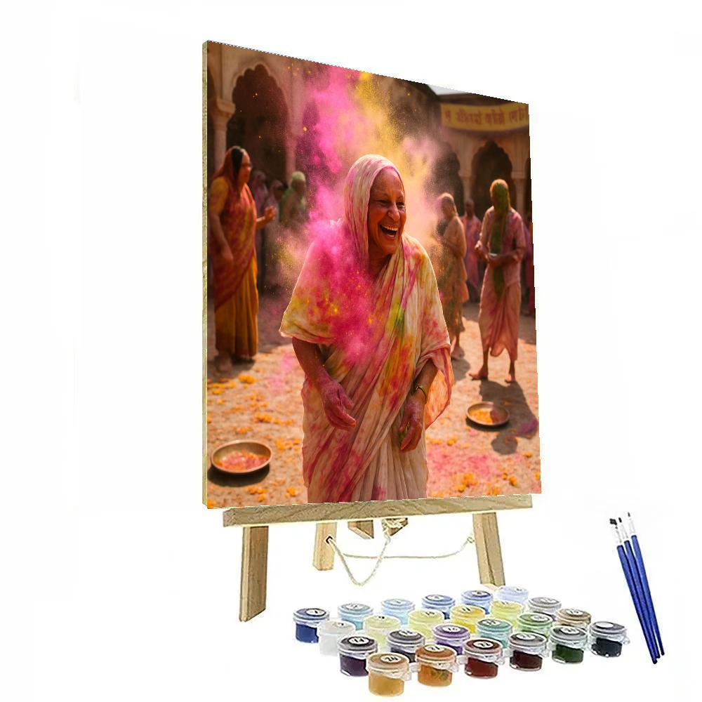 Holi Morning In Vrindavan Temple Courtyard Painting by numbers kit