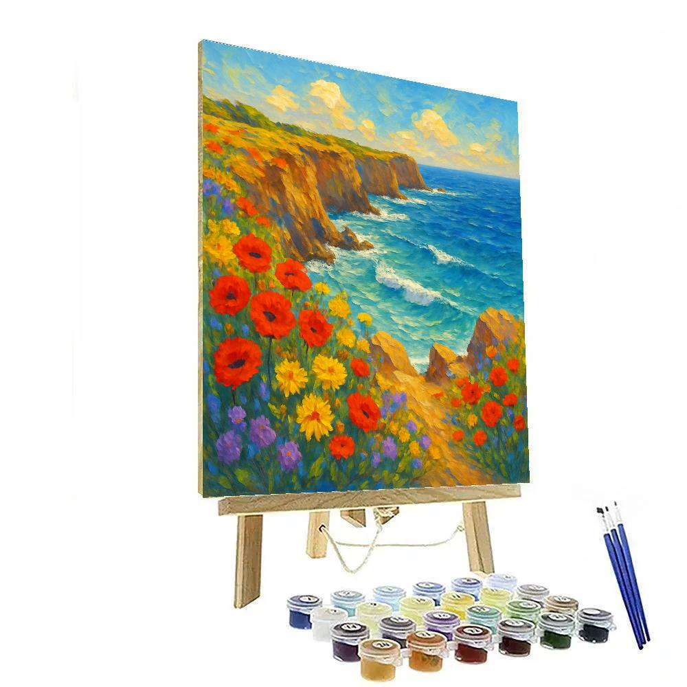Wildflower Bluffs Above The Azure Sea Paint by numbers art