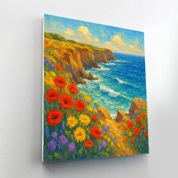 Wildflower Bluffs Above The Azure Sea Paint by numbers art