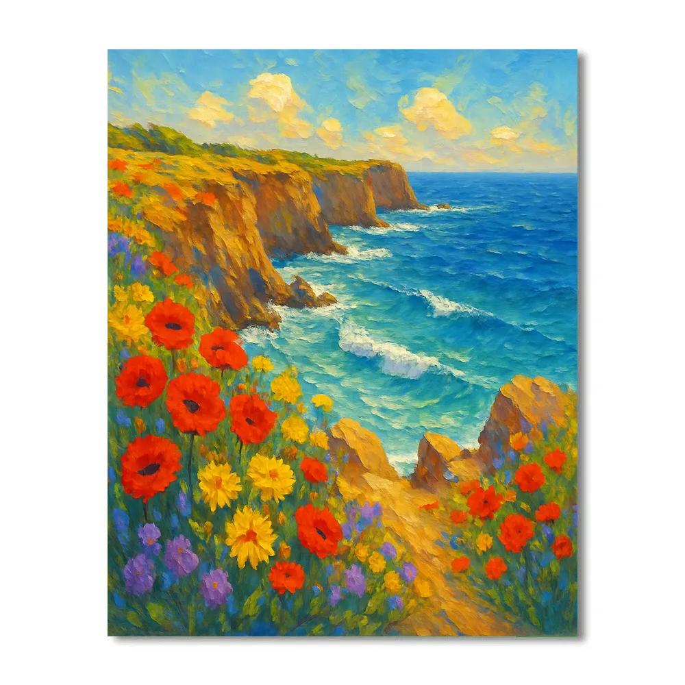 Wildflower Bluffs Above The Azure Sea Paint by numbers art