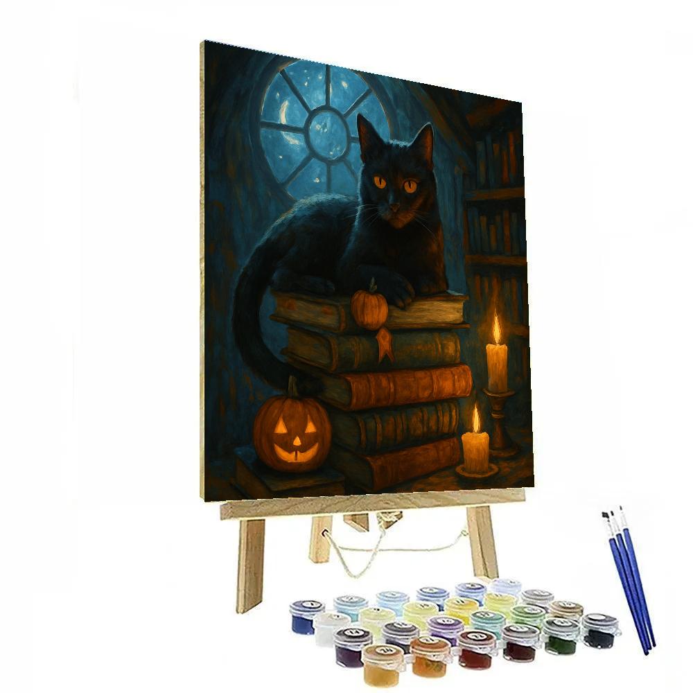 Moonlit Cat Library In The Attic Paint by numbers kits